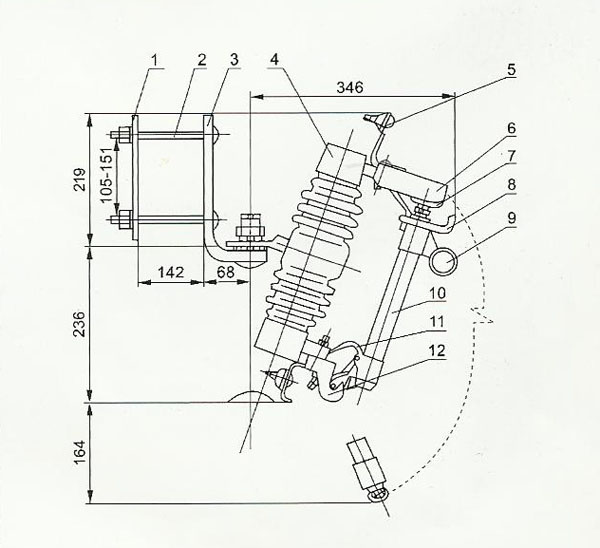 户外跌落式熔断器分解示意图 户外跌落式熔断器分解示意图
